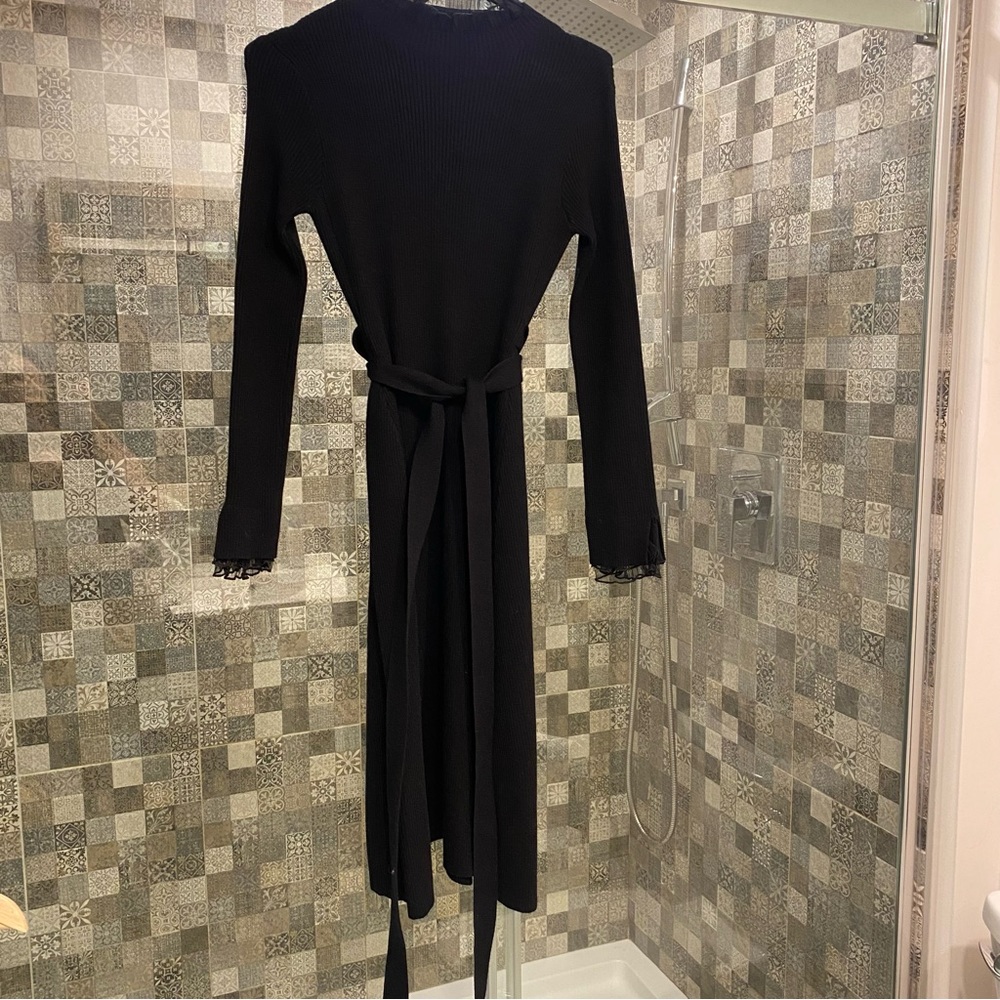 Brand new black knit midi dress with lace edges